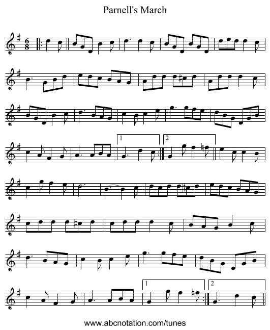 Parnell's March - staff notation