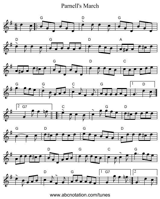 Parnell's March - staff notation