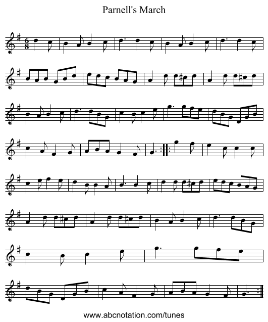 Parnell's March - staff notation