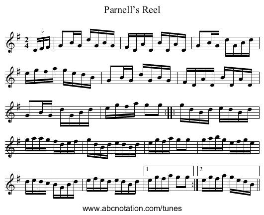 Parnell’s Reel - staff notation