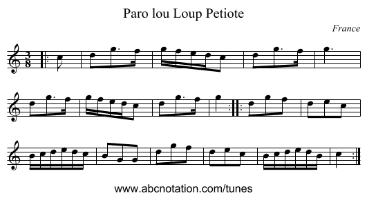 Paro lou Loup Petiote - staff notation