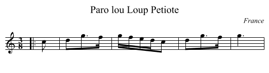 Paro lou Loup Petiote - staff notation