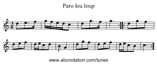 Paro lou loup - staff notation