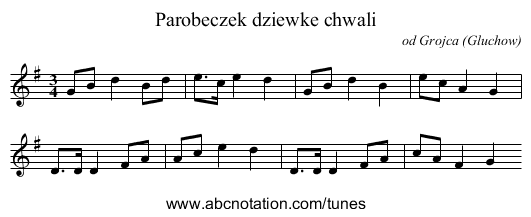 Parobeczek dziewke chwali - staff notation