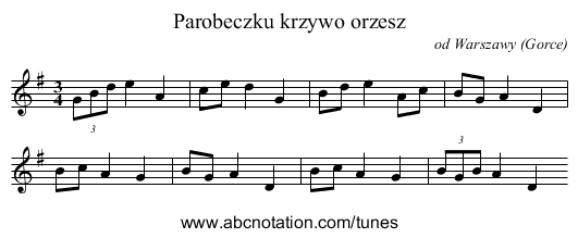 Parobeczku krzywo orzesz - staff notation