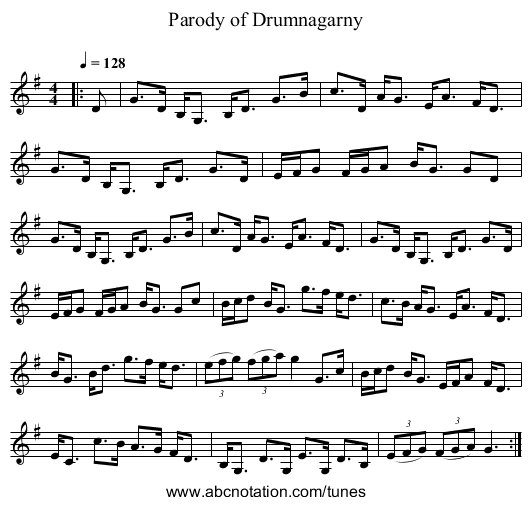 Parody of Drumnagarny - staff notation
