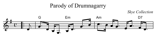 Parody of Drumnagarry - staff notation