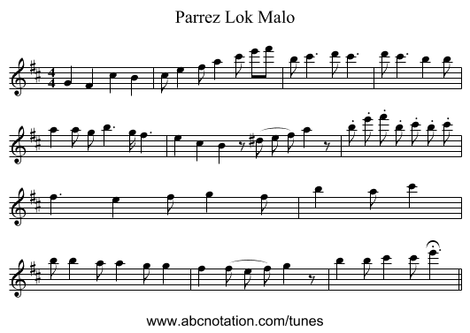 Parrez Lok Malo - staff notation
