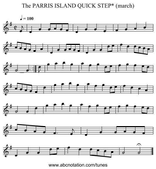 PARRIS ISLAND QUICK STEP* (march), The - staff notation
