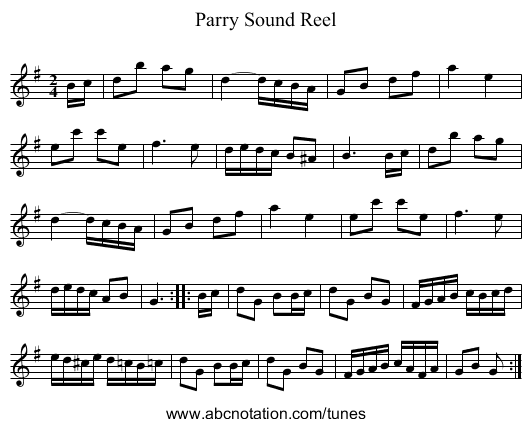 Parry Sound Reel - staff notation