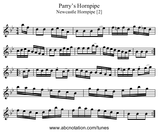 Parry’s Hornpipe - staff notation