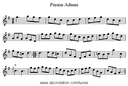 Parson Adams - staff notation