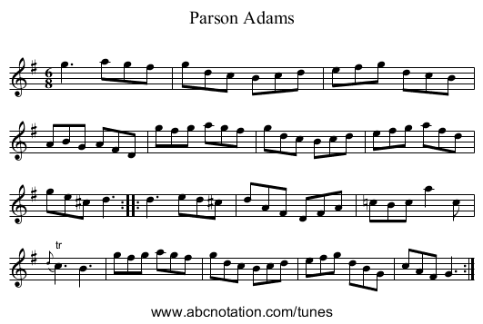 Parson Adams - staff notation