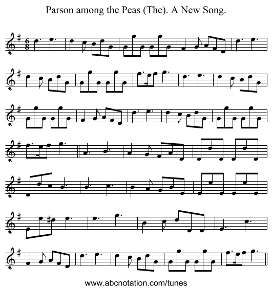Parson among the Peas (The). A New Song. - staff notation
