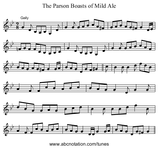 Parson Boasts of Mild Ale, The - staff notation