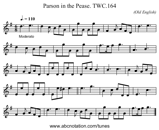 Parson in the Pease. TWC.164 - staff notation