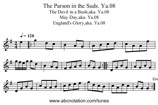 Parson in the Suds. Ya.08, The - staff notation