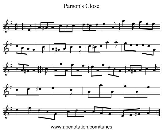 Parson's Close - staff notation