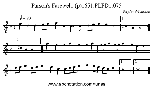 Parson's Farewell. (p)1651.PLFD1.075 - staff notation