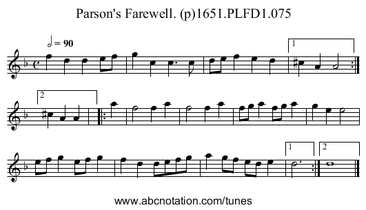 Parson's Farewell. (p)1651.PLFD1.075 - staff notation