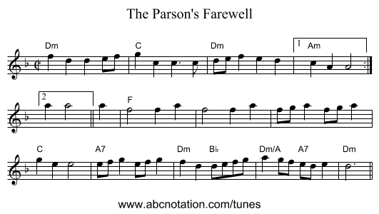 Parson's Farewell, The - staff notation