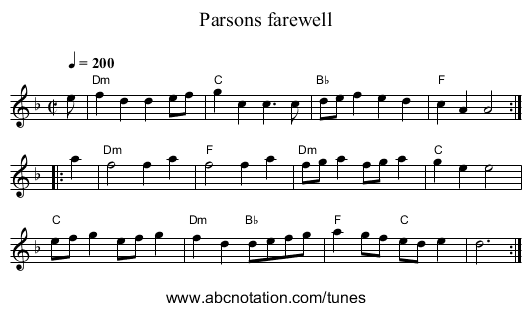 Parsons farewell - staff notation