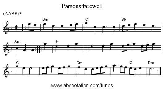 Parsons farewell - staff notation