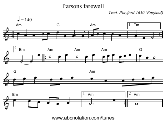 Parsons farewell - staff notation