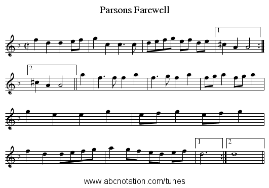 Parsons Farewell - staff notation