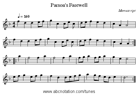 Parson's Farewell - staff notation
