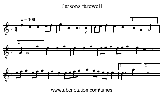Parsons farewell - staff notation