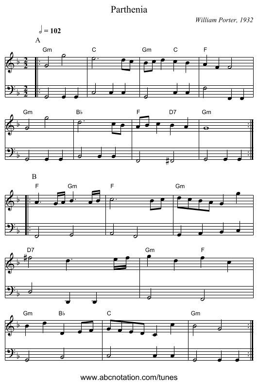 Parthenia - staff notation