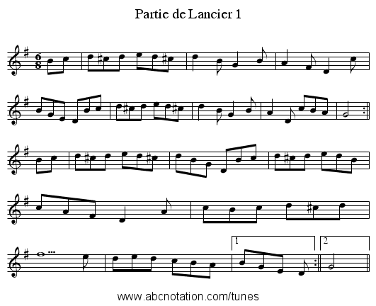 Partie de Lancier 1 - staff notation