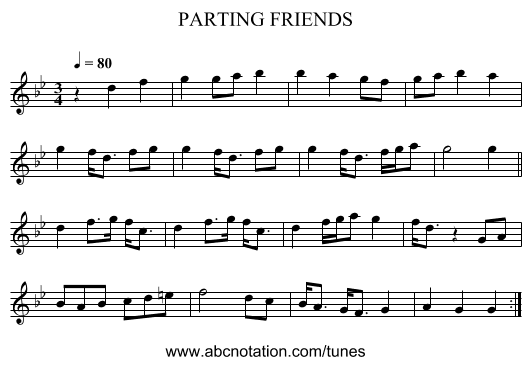 PARTING FRIENDS - staff notation