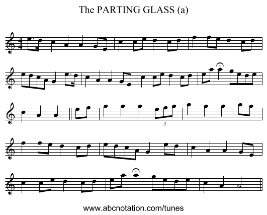 PARTING GLASS (a), The - staff notation