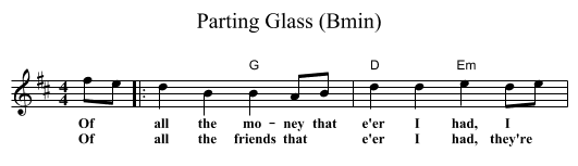 Parting Glass (Bmin) - staff notation
