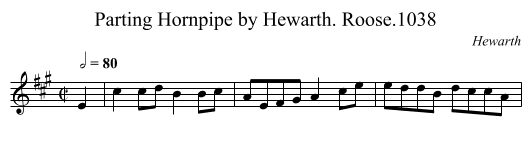 Parting Hornpipe by Hewarth. Roose.1038 - staff notation