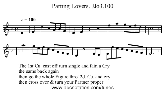 Parting Lovers. JJo3.100 - staff notation