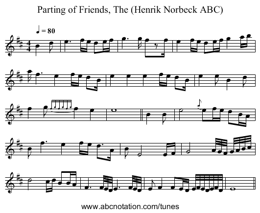 Parting of Friends, The (Henrik Norbeck ABC) - staff notation