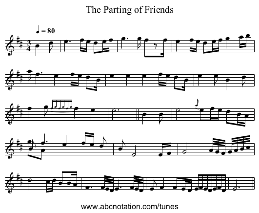 Parting of Friends, The - staff notation