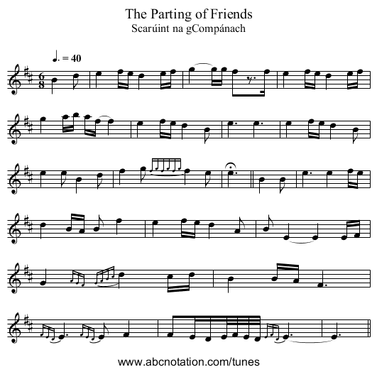 Parting of Friends, The - staff notation