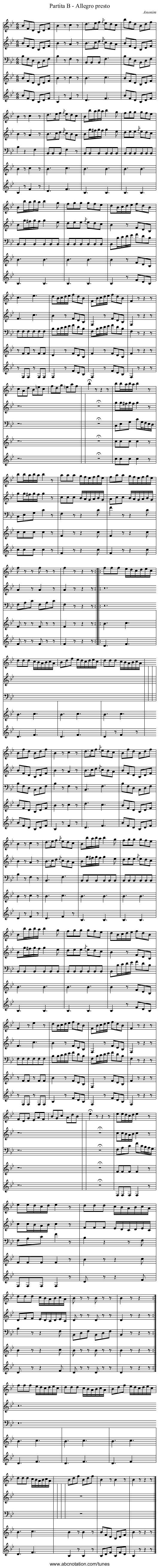 Partita B - Allegro presto - staff notation