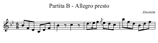 Partita B - Allegro presto - staff notation