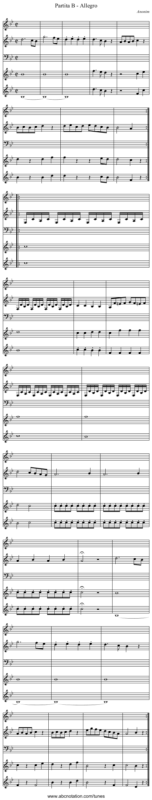Partita B - Allegro - staff notation