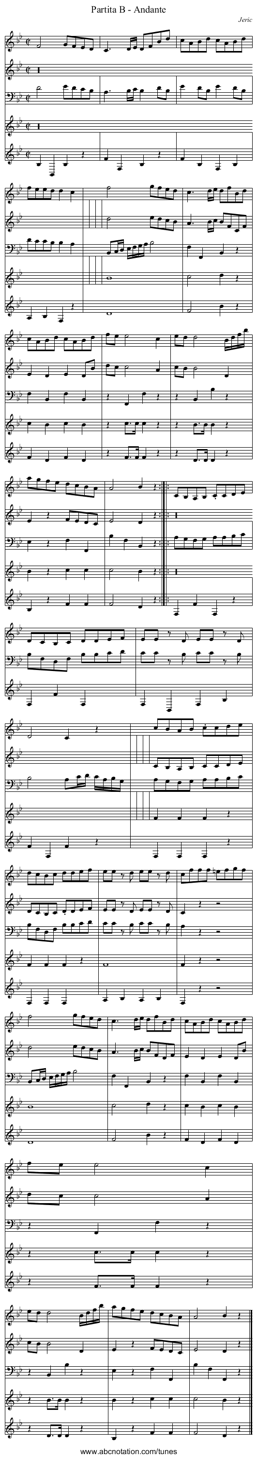Partita B - Andante - staff notation
