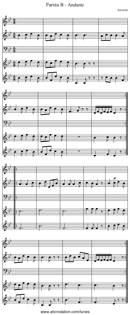 Partita B - Andante - staff notation
