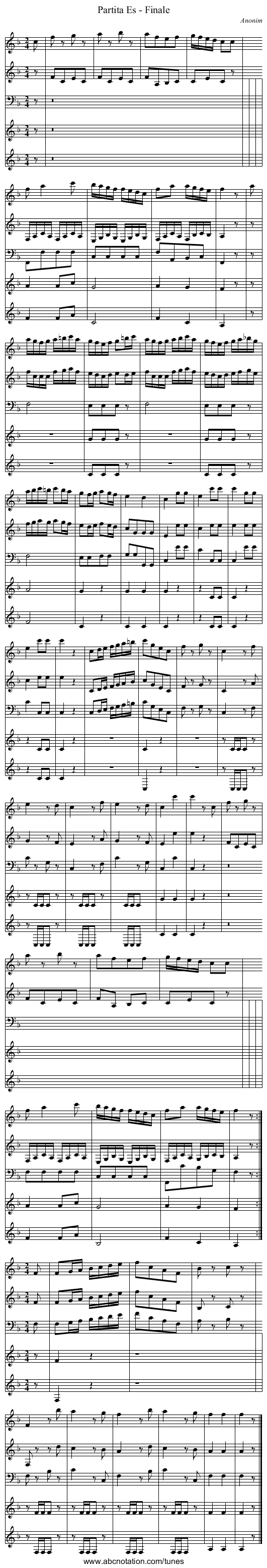 Partita Es - Finale - staff notation