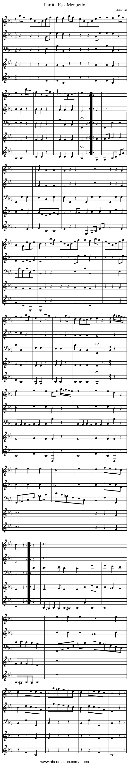 Partita Es - Menuetto - staff notation