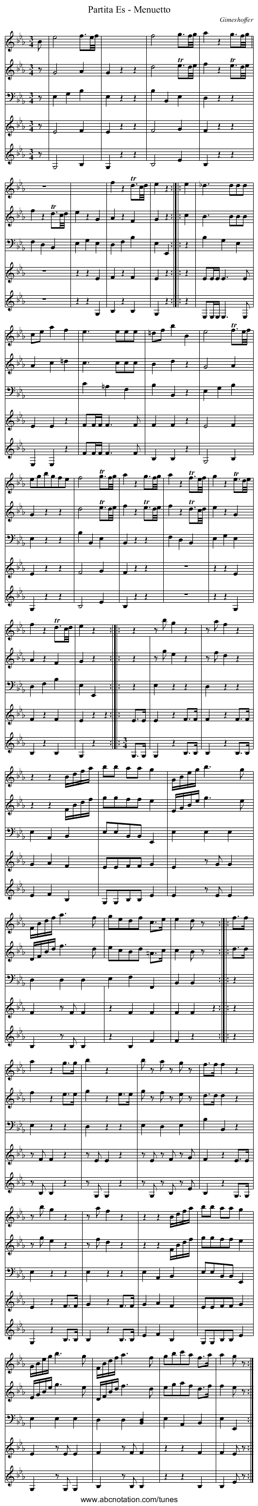 Partita Es - Menuetto - staff notation