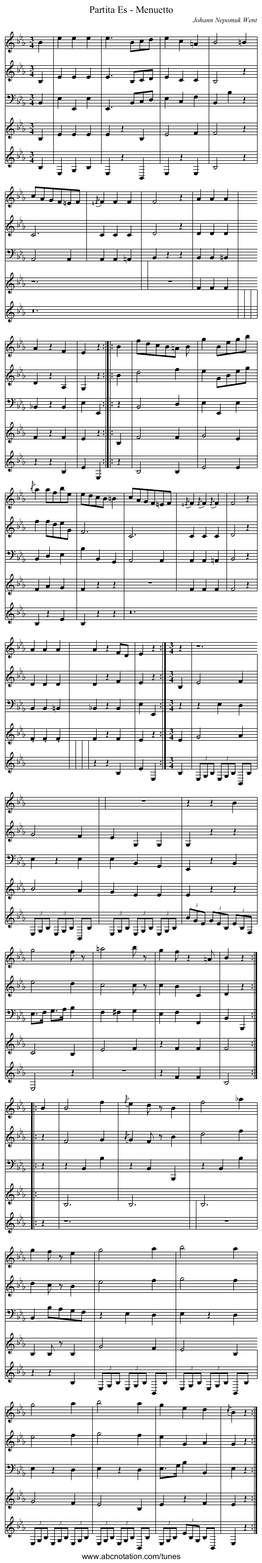 Partita Es - Menuetto - staff notation